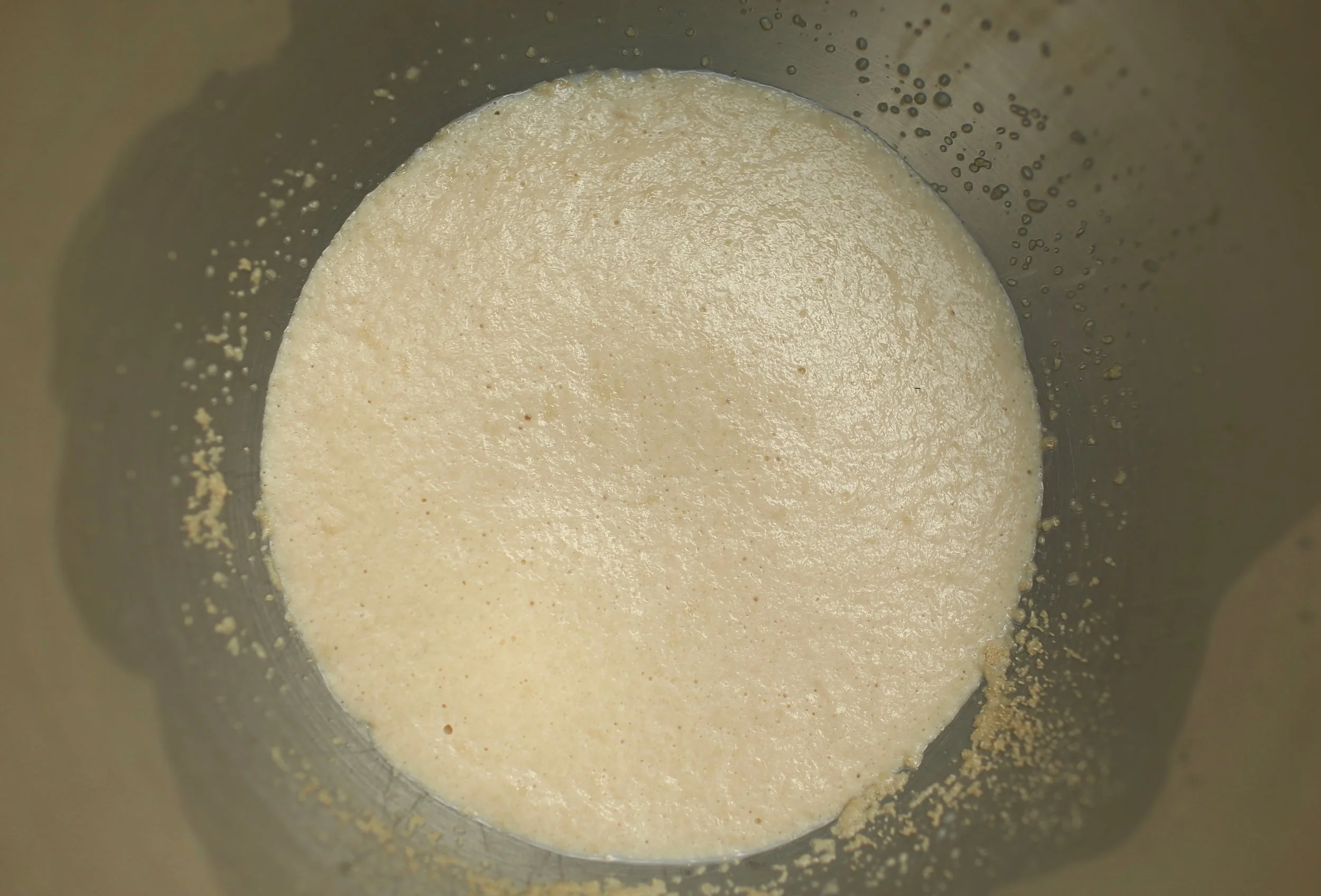 After your yeast mixture sits for 10 minutes, you'll see bubbles forming on top