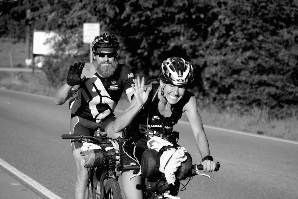 Brenda Herrington shedding happy tears as they near the finish line with riding partner Chris Tucker.