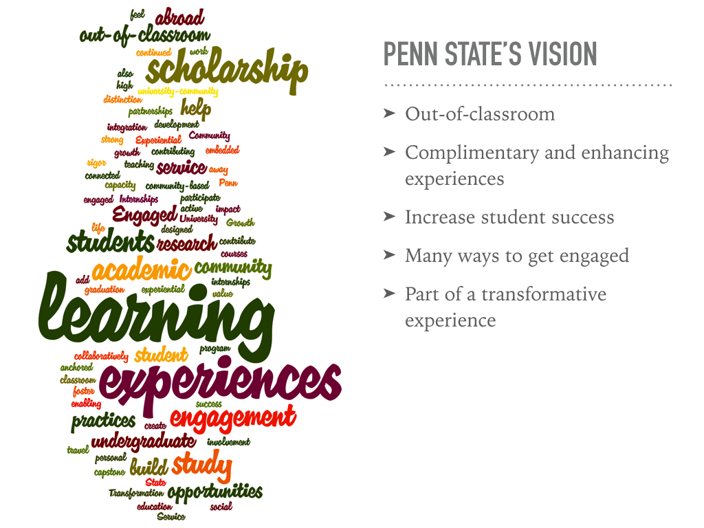 A slide from my talk, broadly defining engaged scholarship and student engagement.