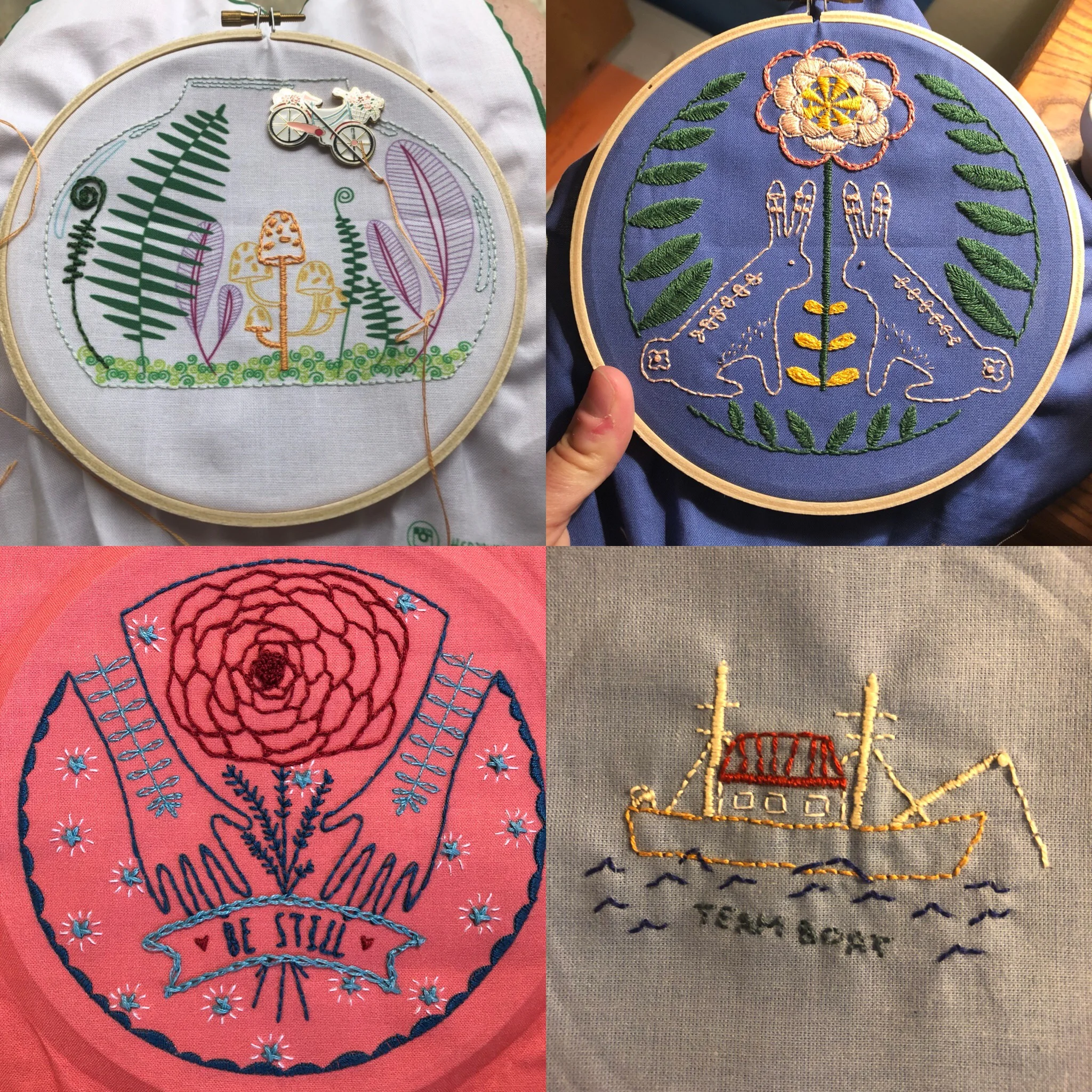 My first four embroidery projects, July 2019.