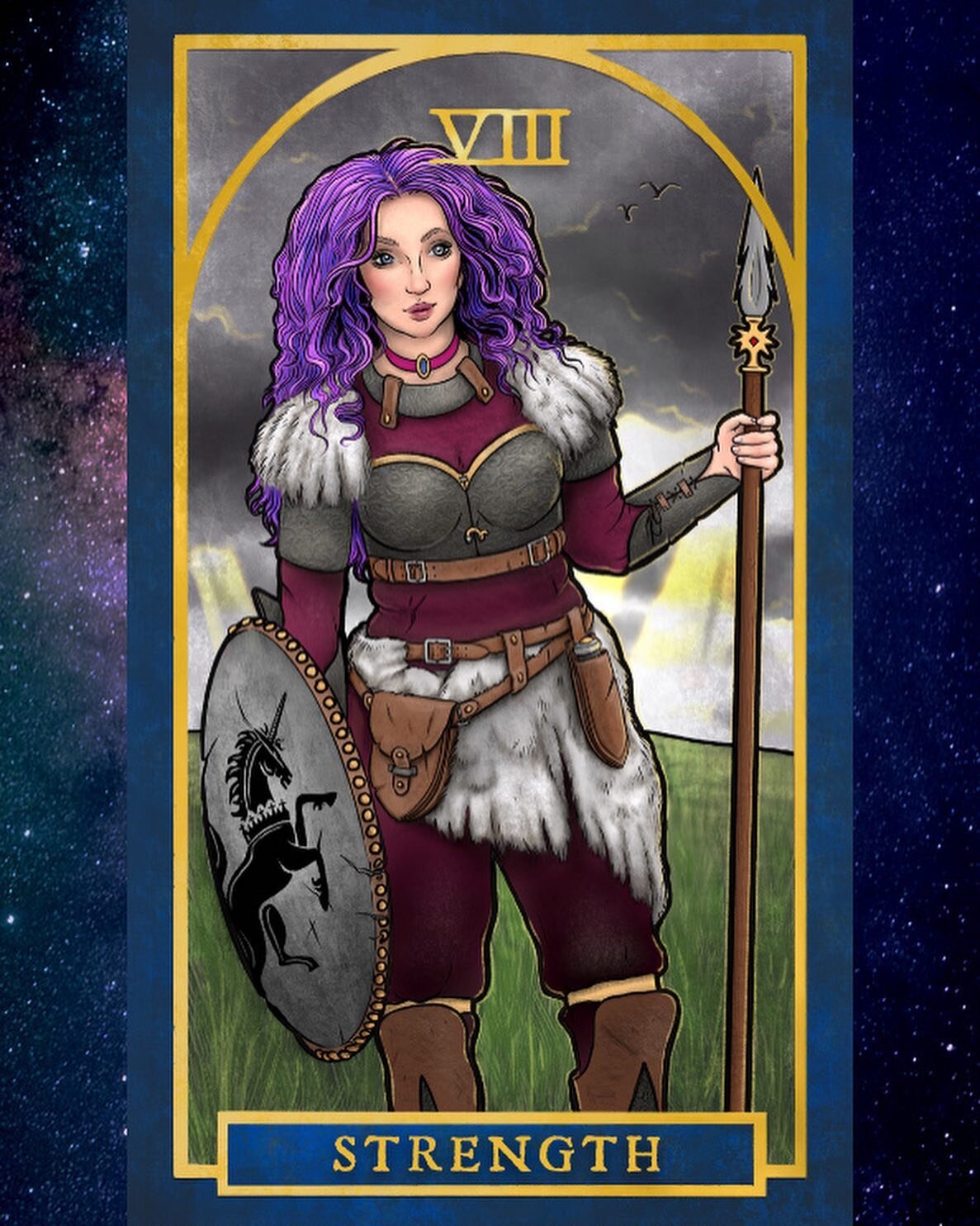 I am no longer taking commissions but when I was asked by @salixgames to create three more #tarot cards to add to the deck I created for their game #dulacandfey I couldn&rsquo;t resist. Here is Strength, in the likeness of the fabulous @aravelle - I 