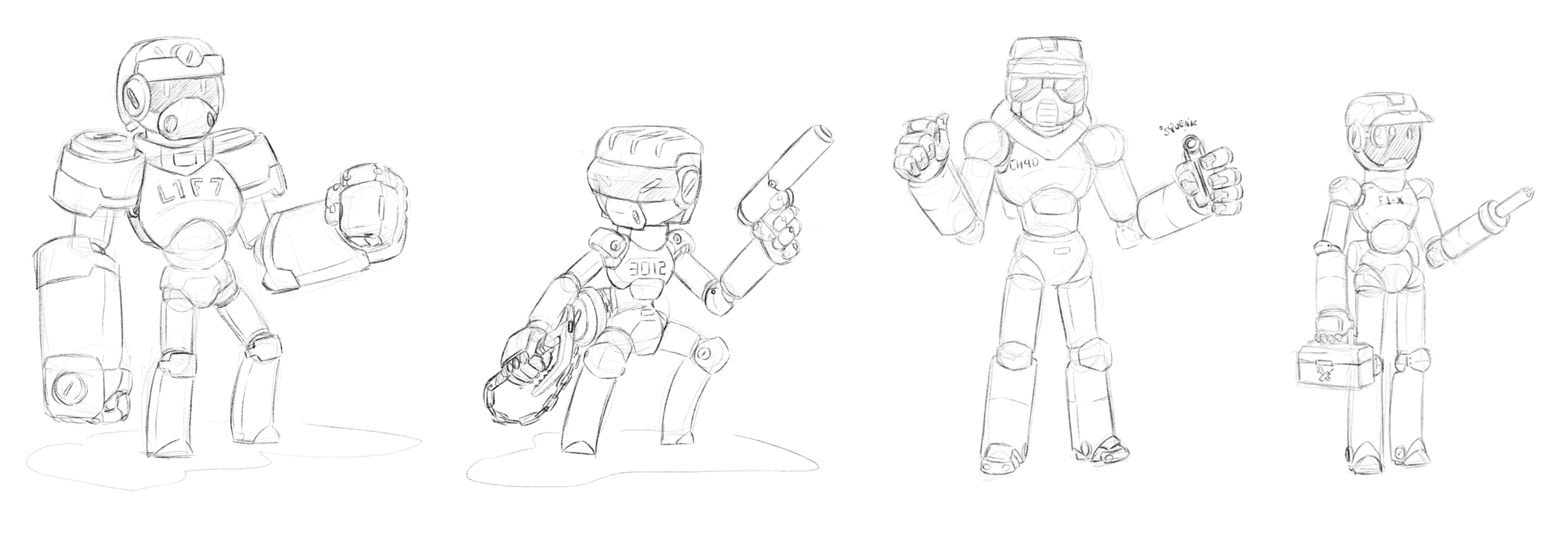 from left to right: L1F7, 3012, C.H.A.D. and F1-X
