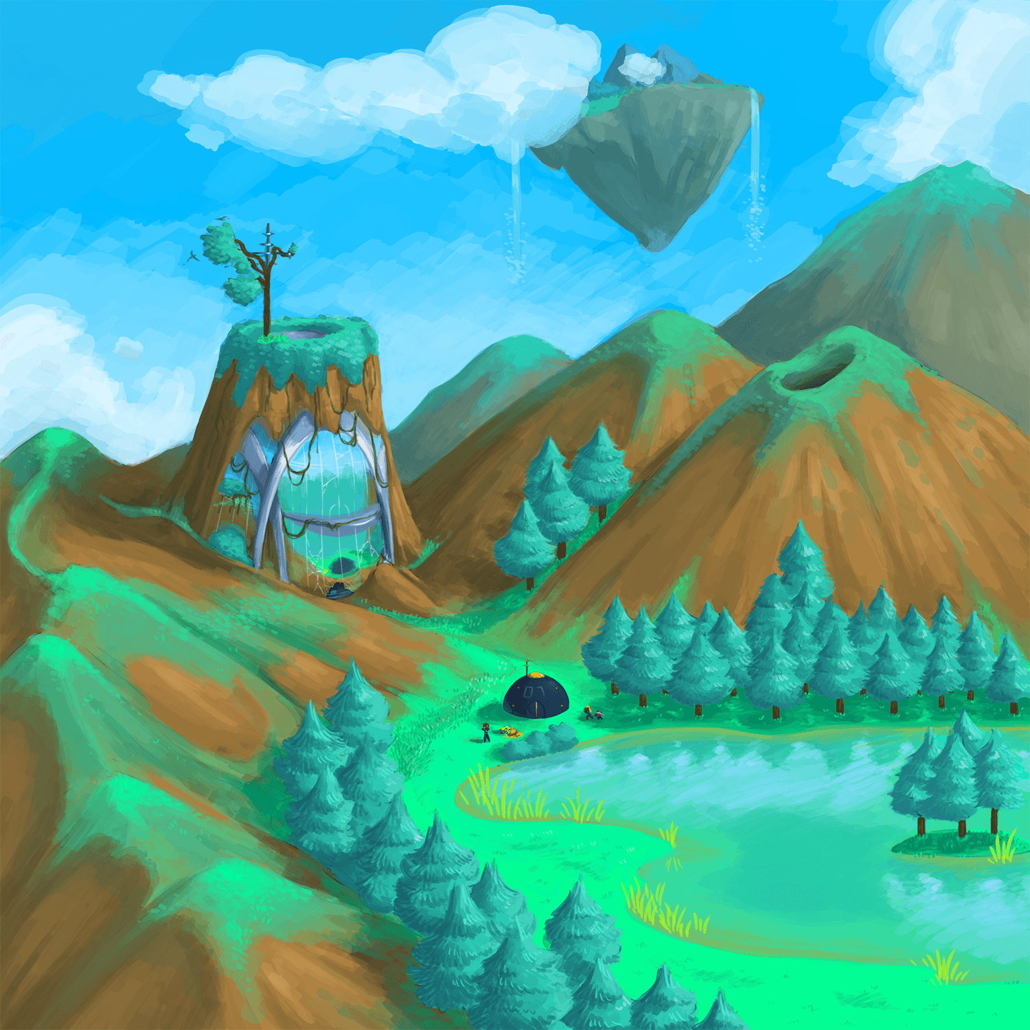 A precursor facility nestled into the mountains, a Voyager team preparing to enter.