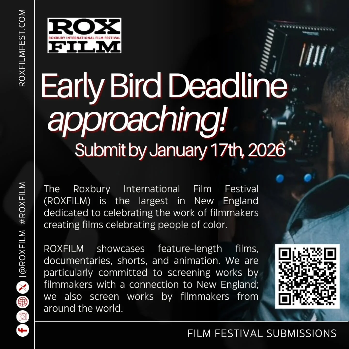 CALLING ALL FILMMAKERS! EARLY BIRD SUBMISSION DEADLINE APPROEACHING!!

We are approaching the Early Bird Submission Deadline. We are looking for feature-length films, documentaries, shorts and animation focused on celebrating #peopleofcolors. We are 