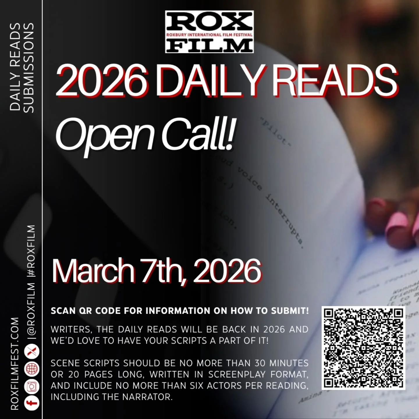 The Daily Reads will be back in 2026 and writers, we&rsquo;d love to have your scripts a part of it!

RoxFilm is dedicated to showcasing and supporting filmmakers of color and these script reads are an opportunity for writers to have their scripts re
