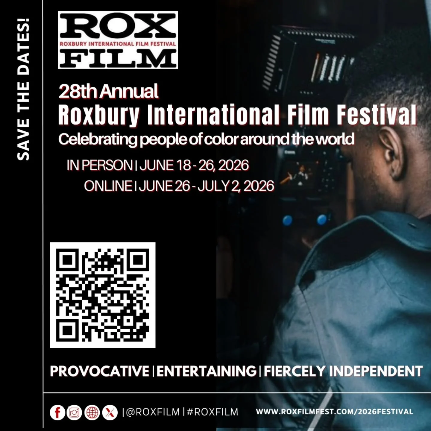GUESS WHAT??? Roxfilm is slowly approaching!!! Get a 2026 RoxFilm Festival Pass TODAY so you don&rsquo;t miss out on the full RoxFilm experience: screenings, Q&amp;As, daily reads, and MORE! Scan the QR code or visit our site at roxfilmfest.com/2026f