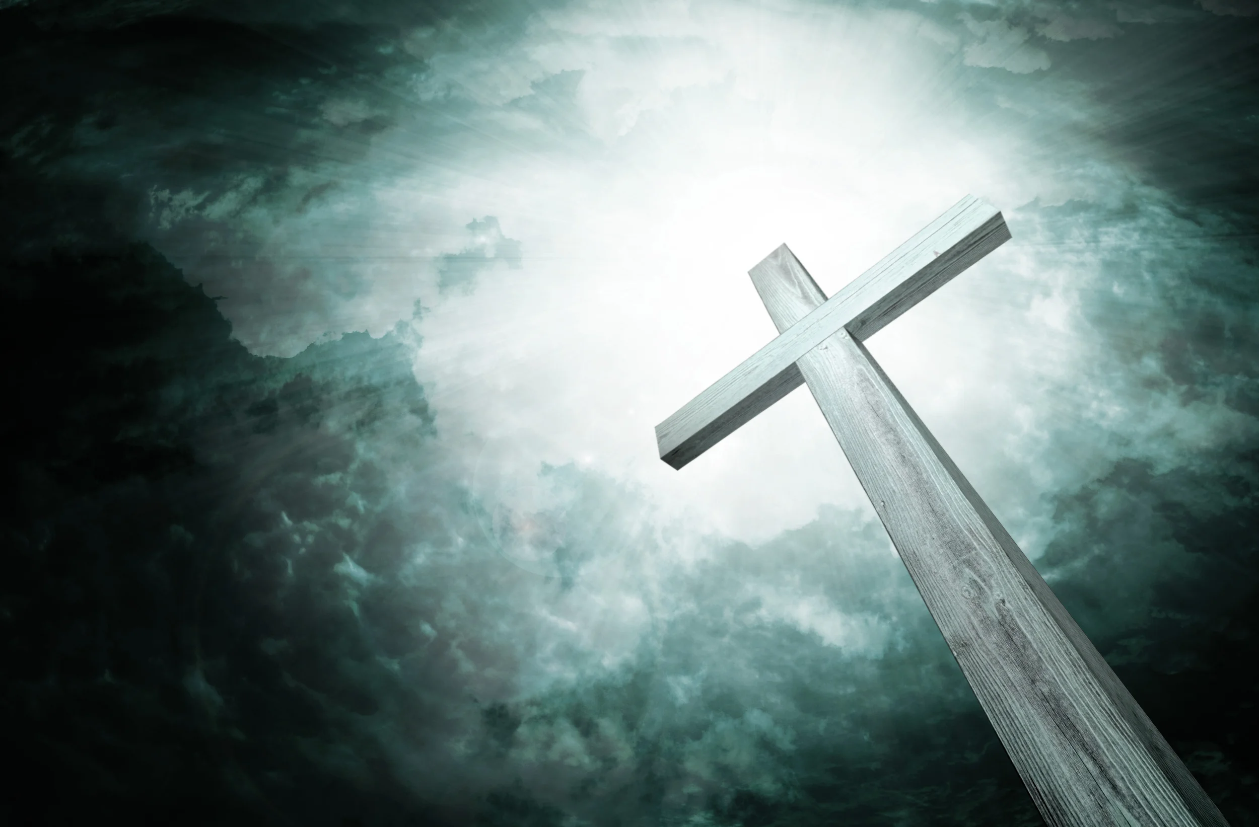 wooden cross on dark sky, abstract background