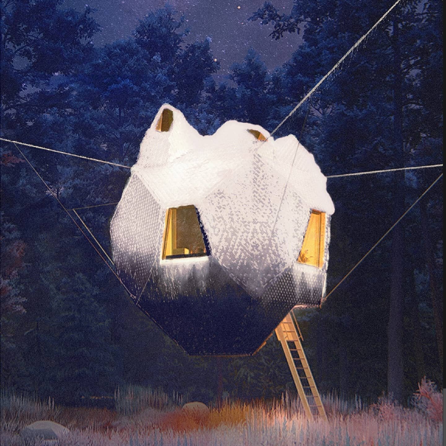 Nur: from the&nbsp; the German &lsquo;Nur&rsquo;, meaning &quot;only&quot; and Arabic &lsquo;Nur&rsquo; translated as &quot;light&quot; (divine) نور
*
Night time rendering of a suspended meditation cabin designed in collaboration with @ola_alabi_ojo 