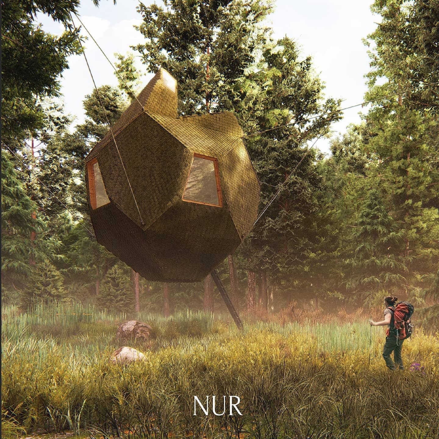 Nur is a #vipassana meditation cabin suspended within a forest designed for one person to immerse themselves in self-discovery and natural delight 
*
Rendering of the approach the elevated structure.. swipe to see how its assembled and the cross-sect