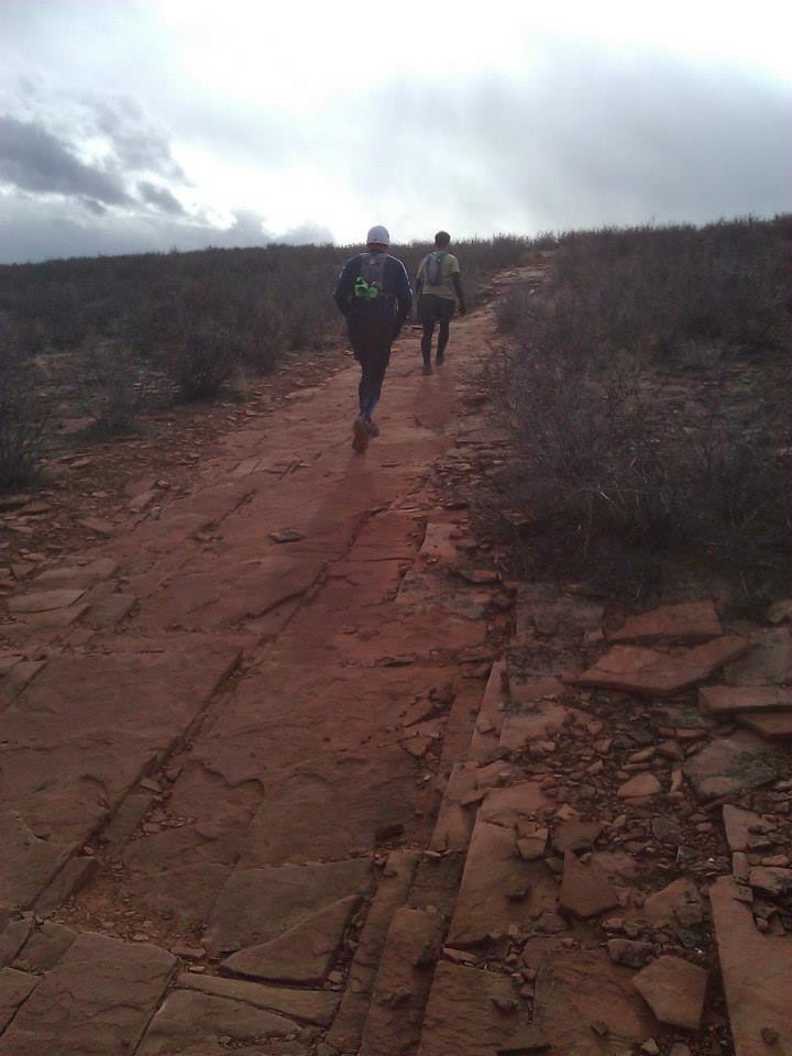 Runners battle up a steep section of bedrock late in the day during the Headless Horsetooth 50k