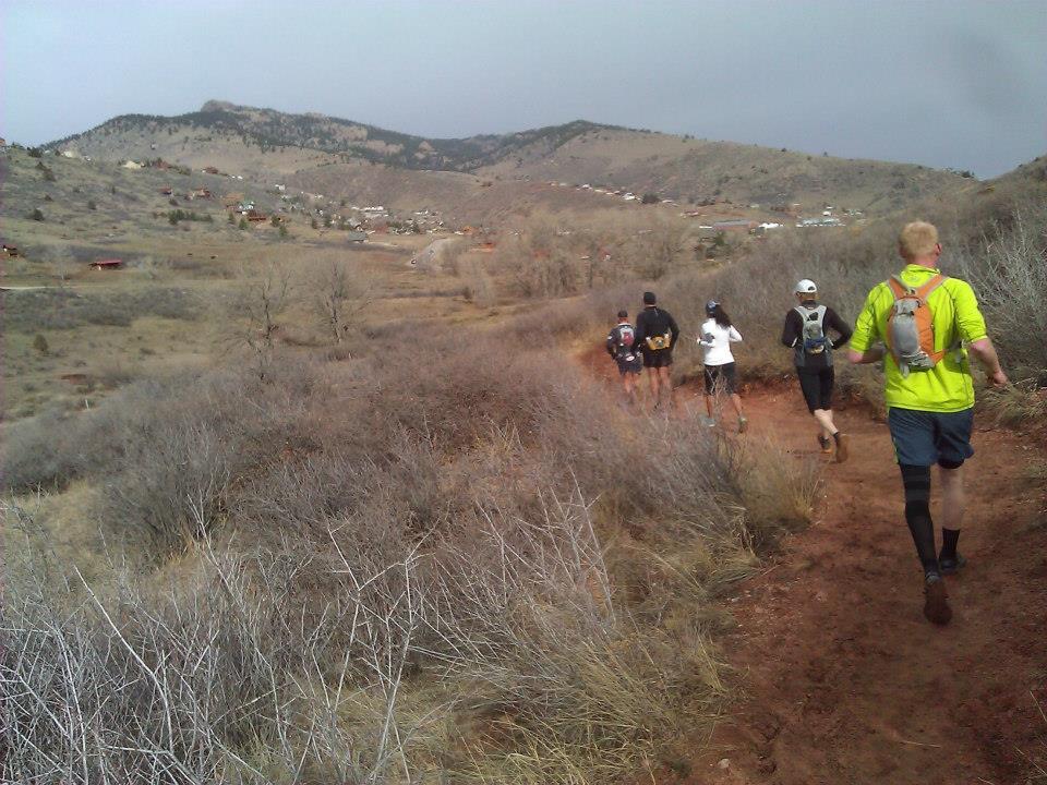 A pack of runners logging some early miles on the Headless Horsetooth 50K course.