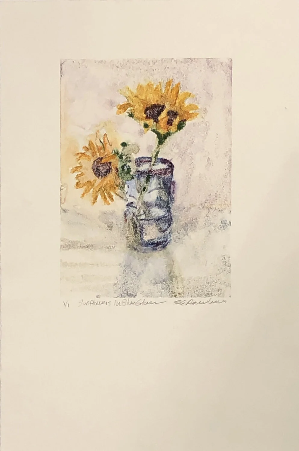Sunflowers in Blue Glass