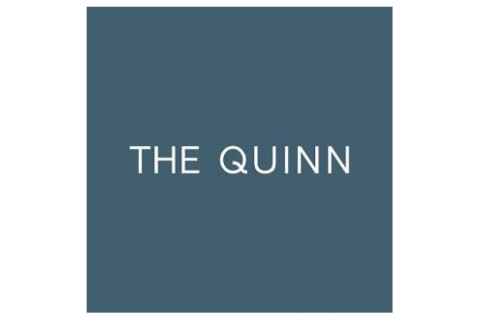 The Quinn hotel logo with blue background 