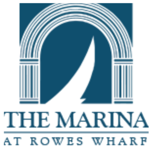 Logo for The Marina at Rowes Wharf featuring a stylized sailboat under an arched structure.