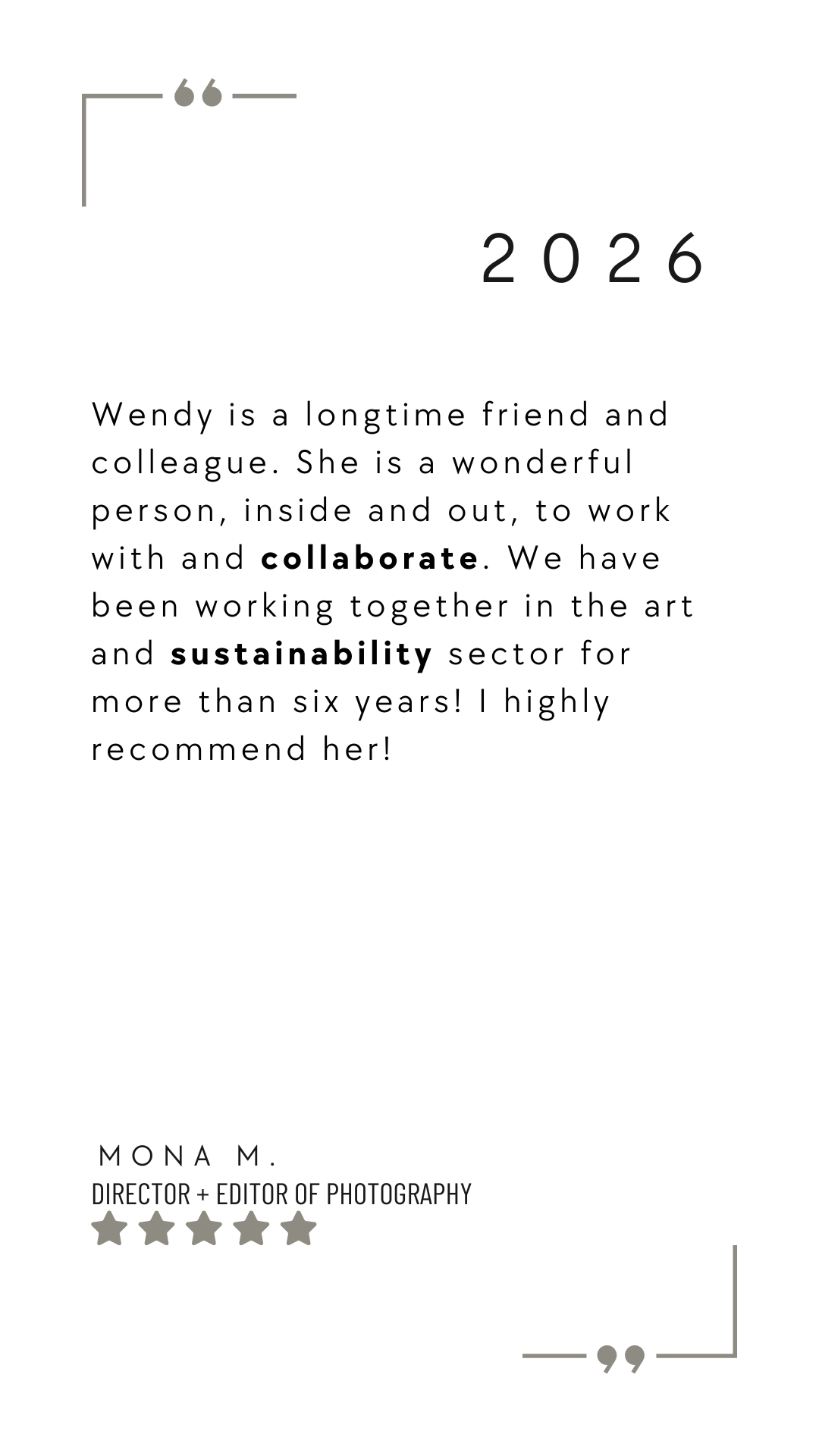 a testimonial from colleague who collaborates and on sustainable shows and events 
