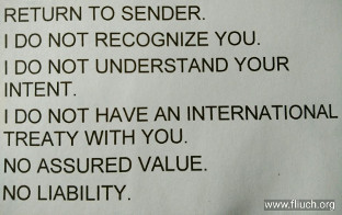 Fliuch says to stick this label over envelope window and post. No stamp required. No writing on envelope.