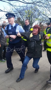 Joan Collins TD, United Left Alliance being arrested Monday morning April 20, 2015