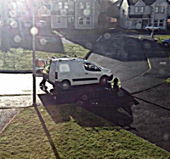 Irish Water workers in Ard Ban, Muff, Van logo camouflaged