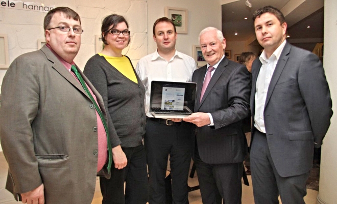 (l to r): Concubhar Ó LIatháin, CeangalG Marketing Manager, Claire Nic Neacail, Alasdair Morrison CeangalG Director, Dinny McGinley Fine Gael TD and Fionbar Ó Baoill – CeangalG Training Manager.