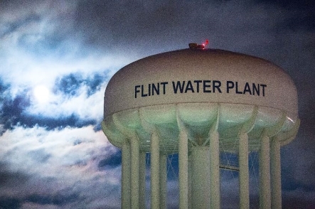 The City of Flint Water Plant is illuminated by moonlight on January 23, 2016 in Flint, Michigan