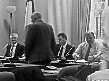 (r to l) Fianna Fail Donegal County Council chairperson, Ciaran Brogan, prepares for the meeting with council chief executive, Seamus Neely.