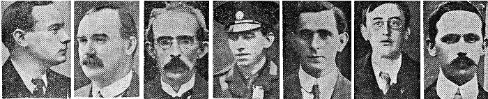 The seven signatories of the Irish Proclamation (from the left): Padraig Pearse, James Connolly, Thomas Clarke, Thomas MacDonagh, Sean MacDermott, Joseph Plunkett & Eamonn Ceannt All of the above men were executed by the British Government for their efforts in trying to secure a free Ireland!