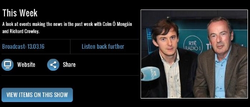 RTE This Week 13.3.2016 Sinn Fein calls for Commission and FF Sean Fleming calls fornew politics. See original program source at bottom.