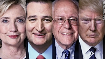 Hillary Clinton, Ted Cruz, Berni Sanders and Donald Trump