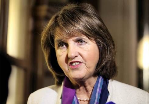 Labour’s Joan Burton was left stranded in her car by protest. Photo: Frank McGrath