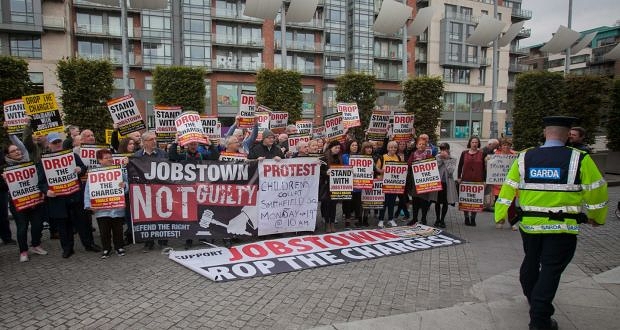 Protesters outside the trial of a 17-year-old for false imprisonment at the Children’s Court in Smithfield, Dublin. Photograph: Gareth Chaney Collins