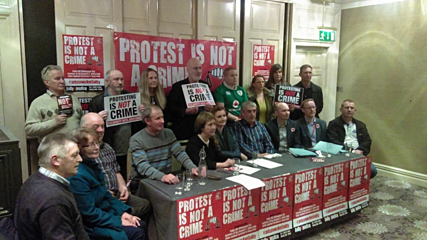 Press conference todayannounces rally on 1st April at Liberty Hall, Dublin. Photo Rossport 5, Patricia McKenna and TUists.