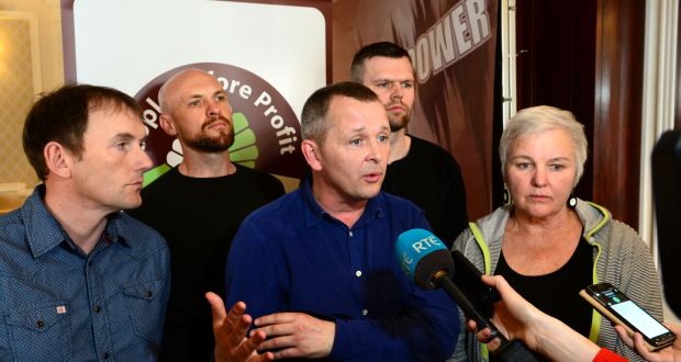 Richard Boyd Barrett and others at the People Before Profit national conference in Wynn’s Hotel, Dublin: “The big wasters are the Government who have failed to fix the 40 per cent leaks in the water mains systems.” Photograph: Dara Mac Dónaill