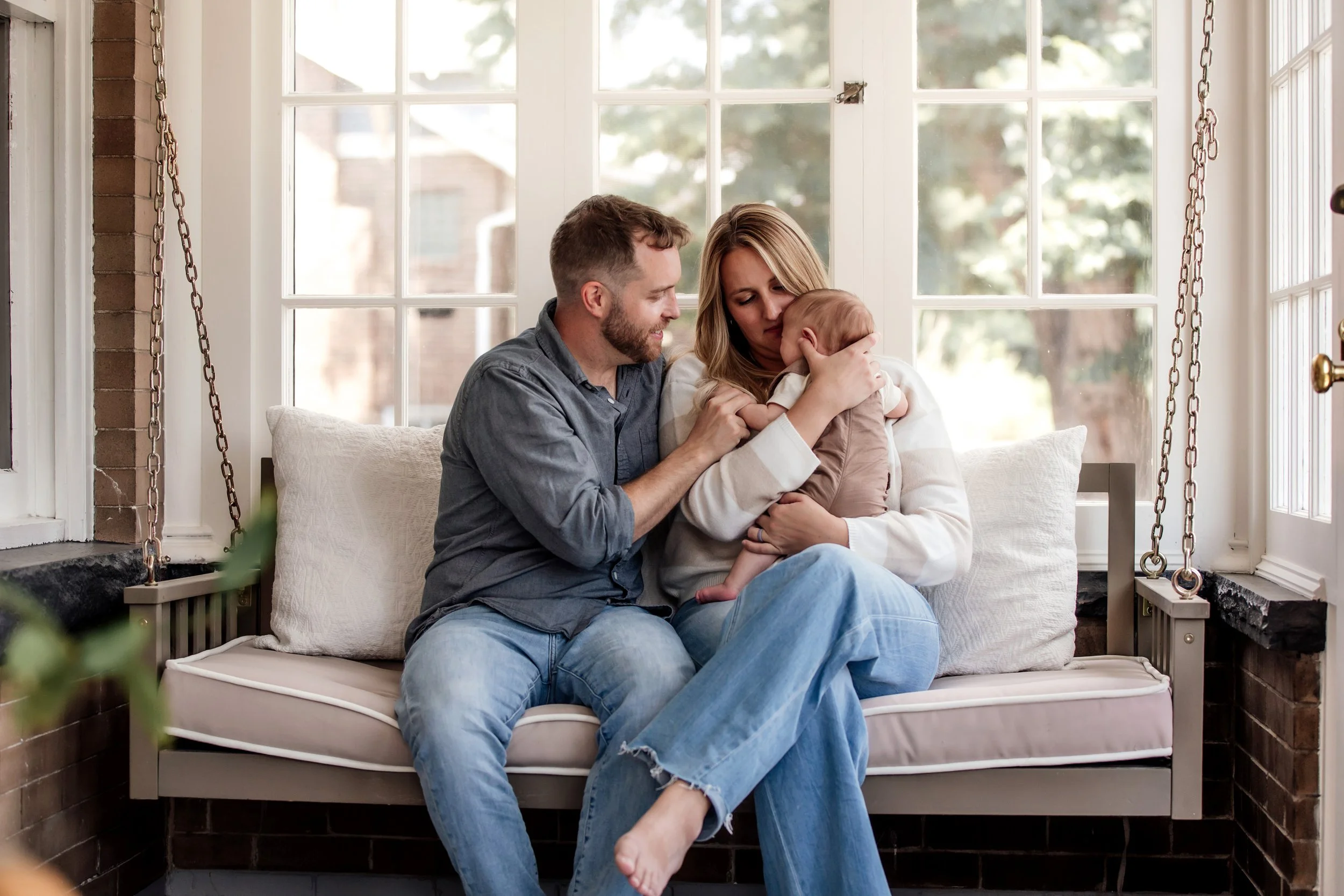 Denver Lifestyle In home newborn infant photo session with family and dog