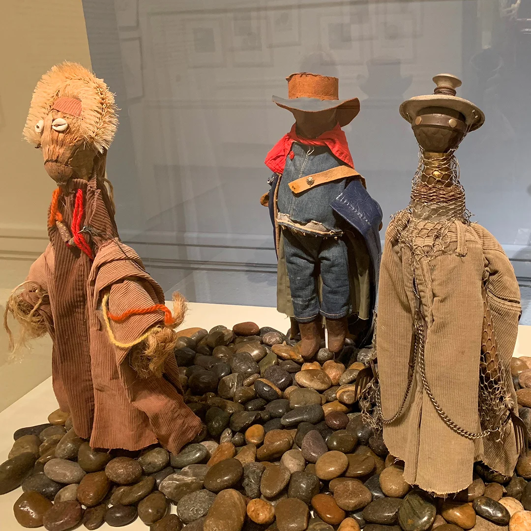 Puppets made of found materials by Ashley Bryan