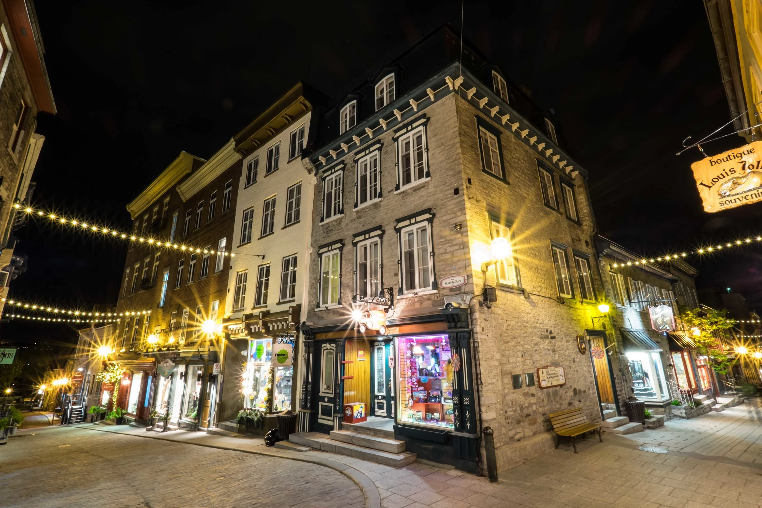 The Charming Streets of Old Quebec after the sun sets