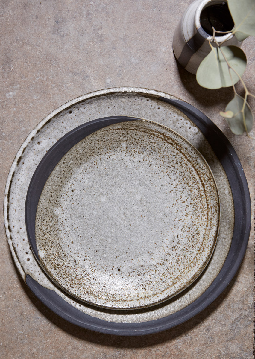 Black Clay Waxing Moon Salad and Dinner Plates