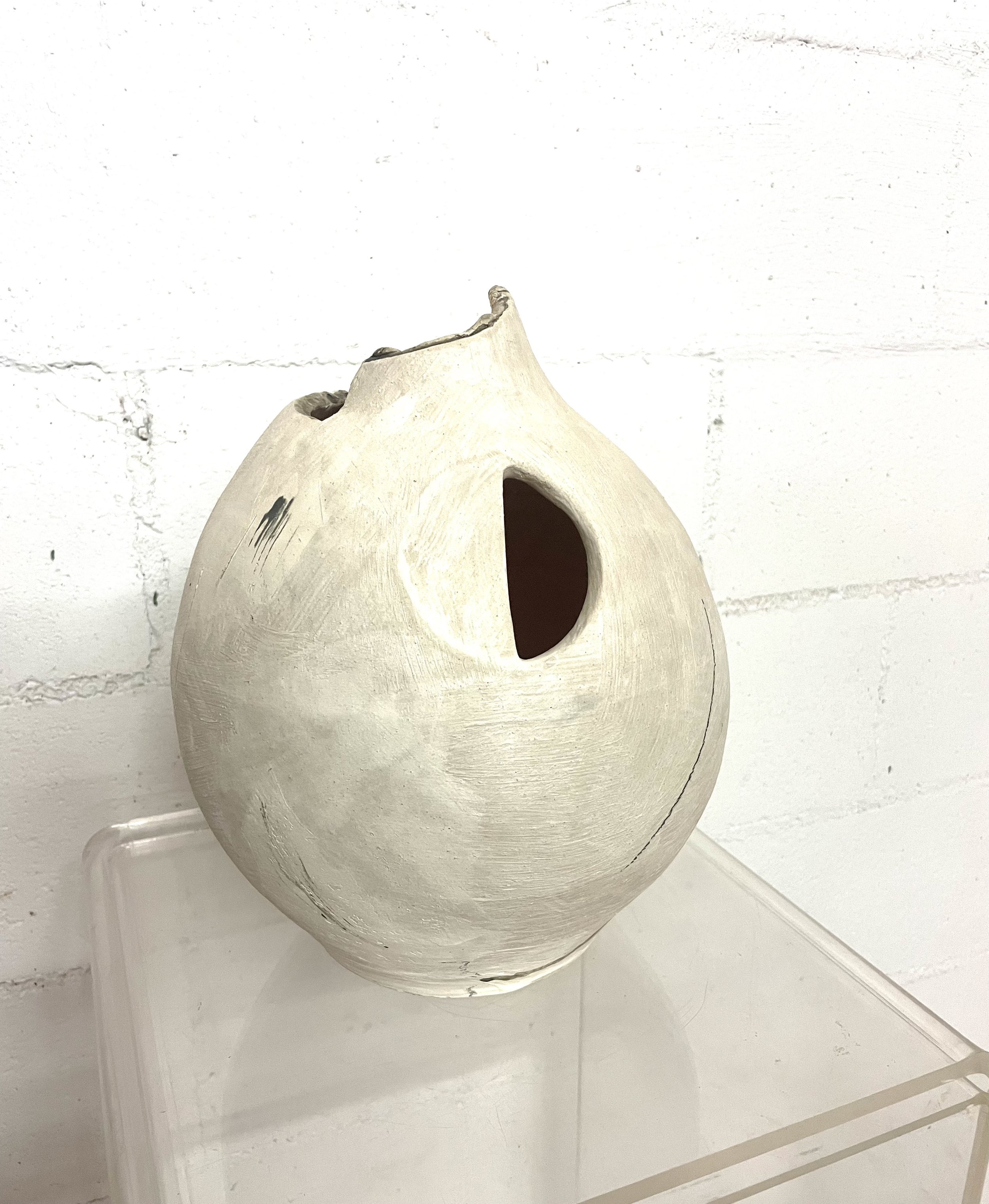 Moon Vessel 4, Stoneware with slip transfer and underglaze pencil, 13" x 11", 2023. 