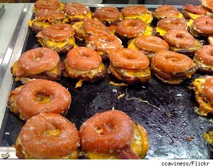 Krispy Kreme cheddar bacon cheeseburgers at the Google cafeteria