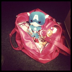  This is my purse the day the first Avengers came out. I'll have to top myself. (Tiny!Cap is definitely coming again.)