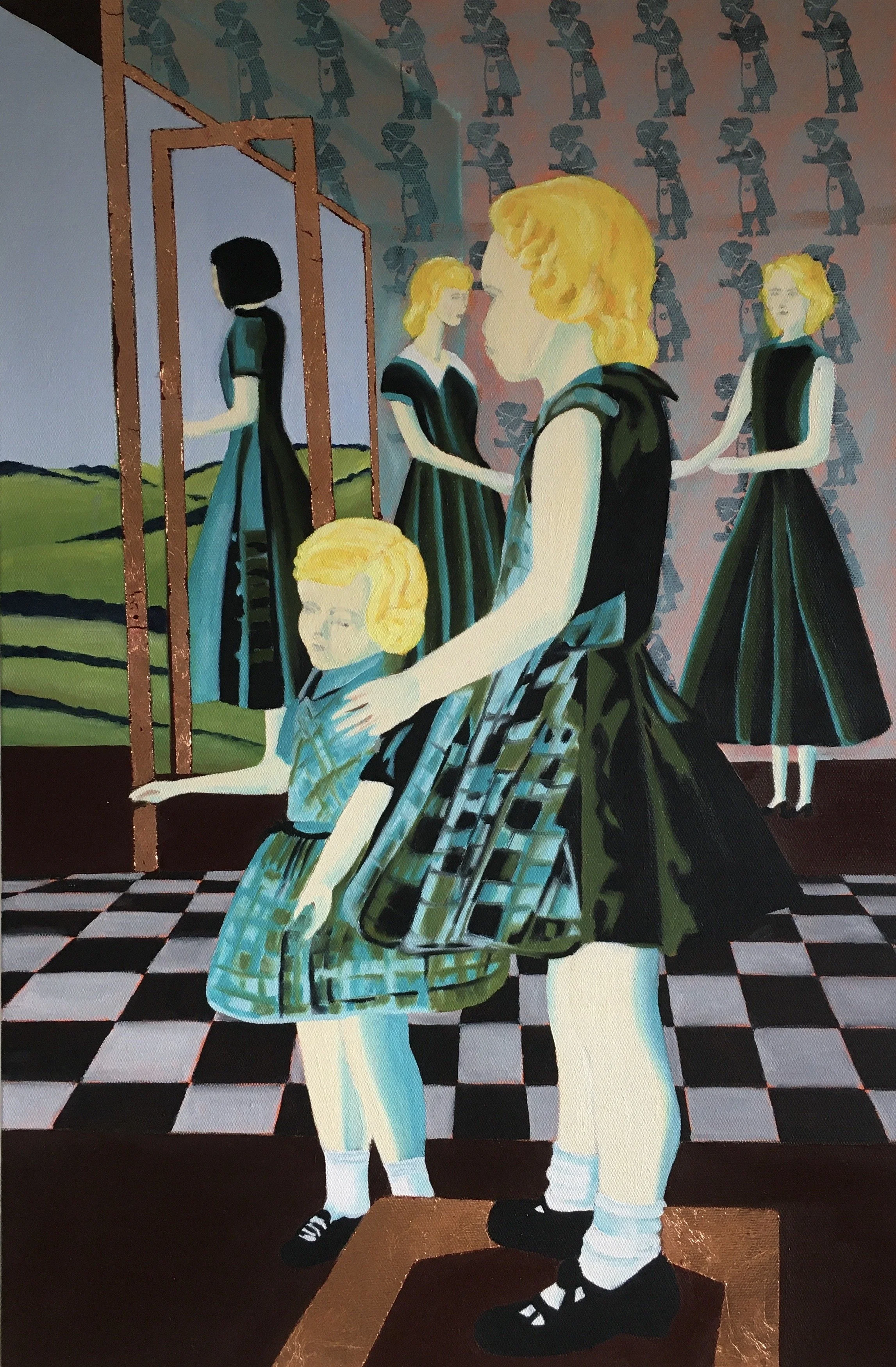 Mannequins, after Gordon Parks, 2021, oil and foil on canvas, 76x51 cm.