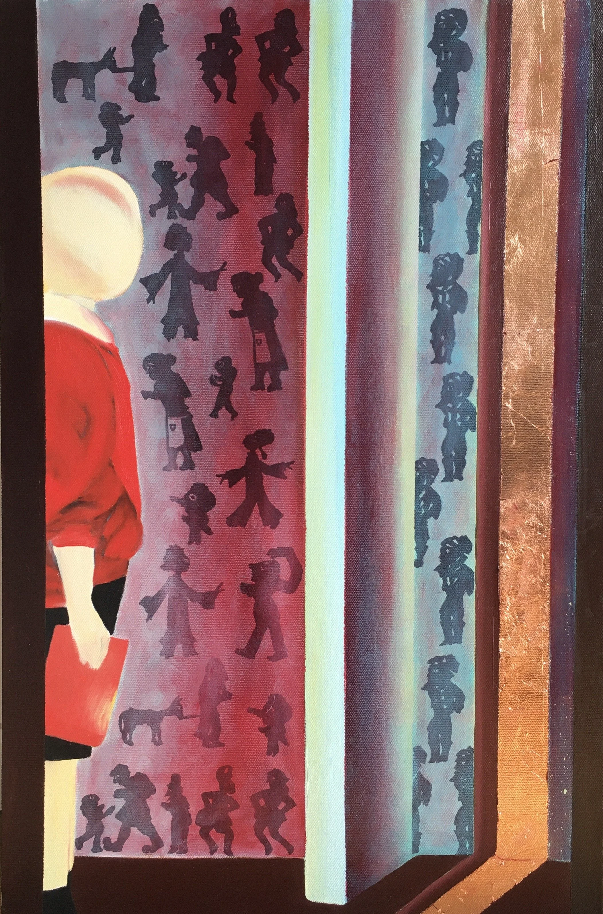 Mannequin, 2021, oil and foil on canvas, 76x51 cm.