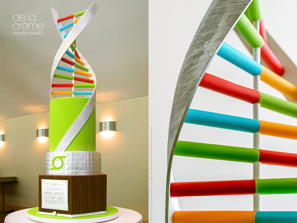 Months of meticulous planning resulted in a flawlessly, executed cake that (we believe) entitles us to an honorary, structural engineering degree. Above Left: Photo courtesy of Beaven Photography. Check out the video below to see what happens when you rotate the cake…my inner geek is jumping up and down saying "Whoa…that's sooo cool!!!"