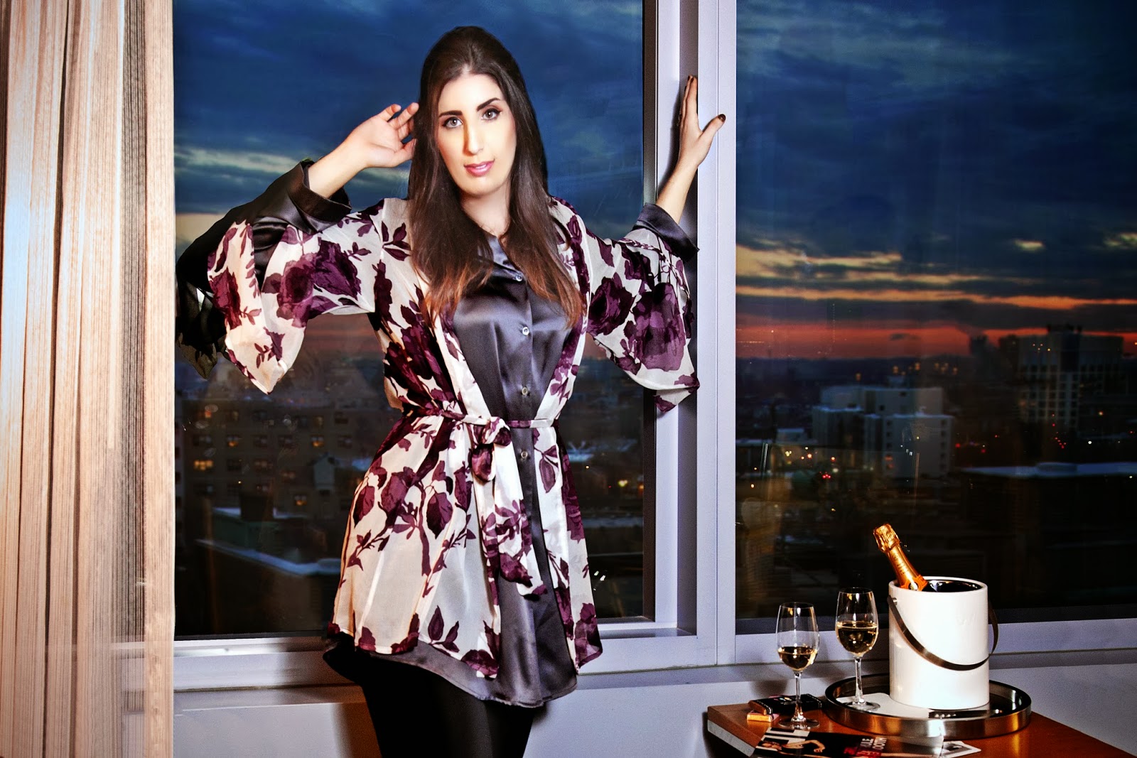 I'm Wearing: Bold Botanical Short Night Robe by Beautiful Bottoms at Forty Winks , Silk Sleepshirt , $157 at Intimacy . 