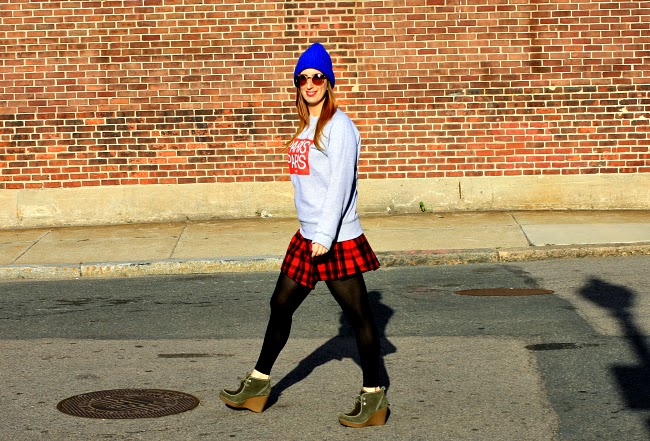   Sweatshirt,&nbsp; ElevenParis ; Skirt, Kate Spade Saturday; Beanie, Sandro Paris; Sunglasses, Make My D in Montmartre, Paris; Shoes, R2 by Report  