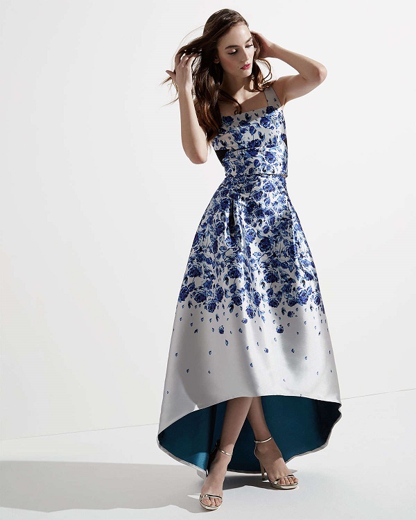 Floral mesh insert top, $325 and ball gown, $495 via Neiman Marcus.