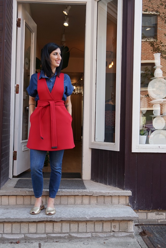 'Hilary' Signature Neoprene Apron Dress. $249 at Maark Concept in Philadelphia and Arthur & Daughters.