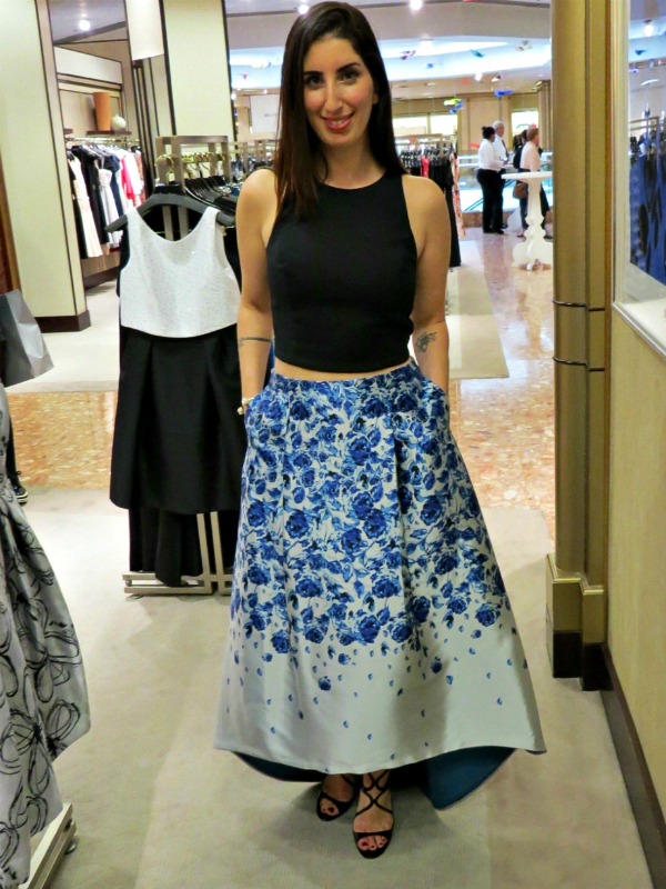 Sachin & Babi Crop Top , $250 + Ball Skirt , $495 and Jimmy Choo Ivette Sandal , $795 all at Neiman Marcus.