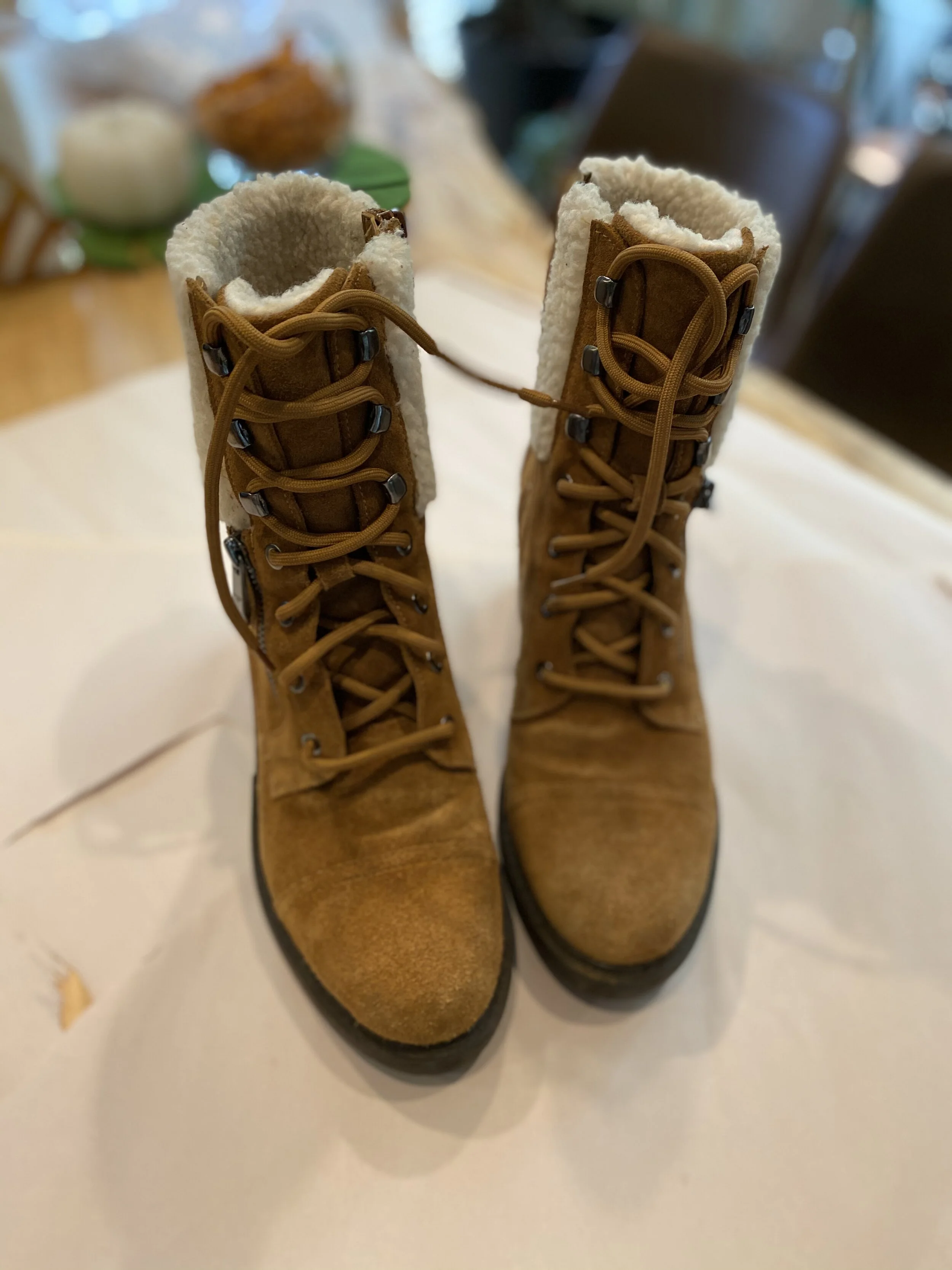 Marc Fisher Shearling Fur Boots Daven Genuine Shearling Lace Up