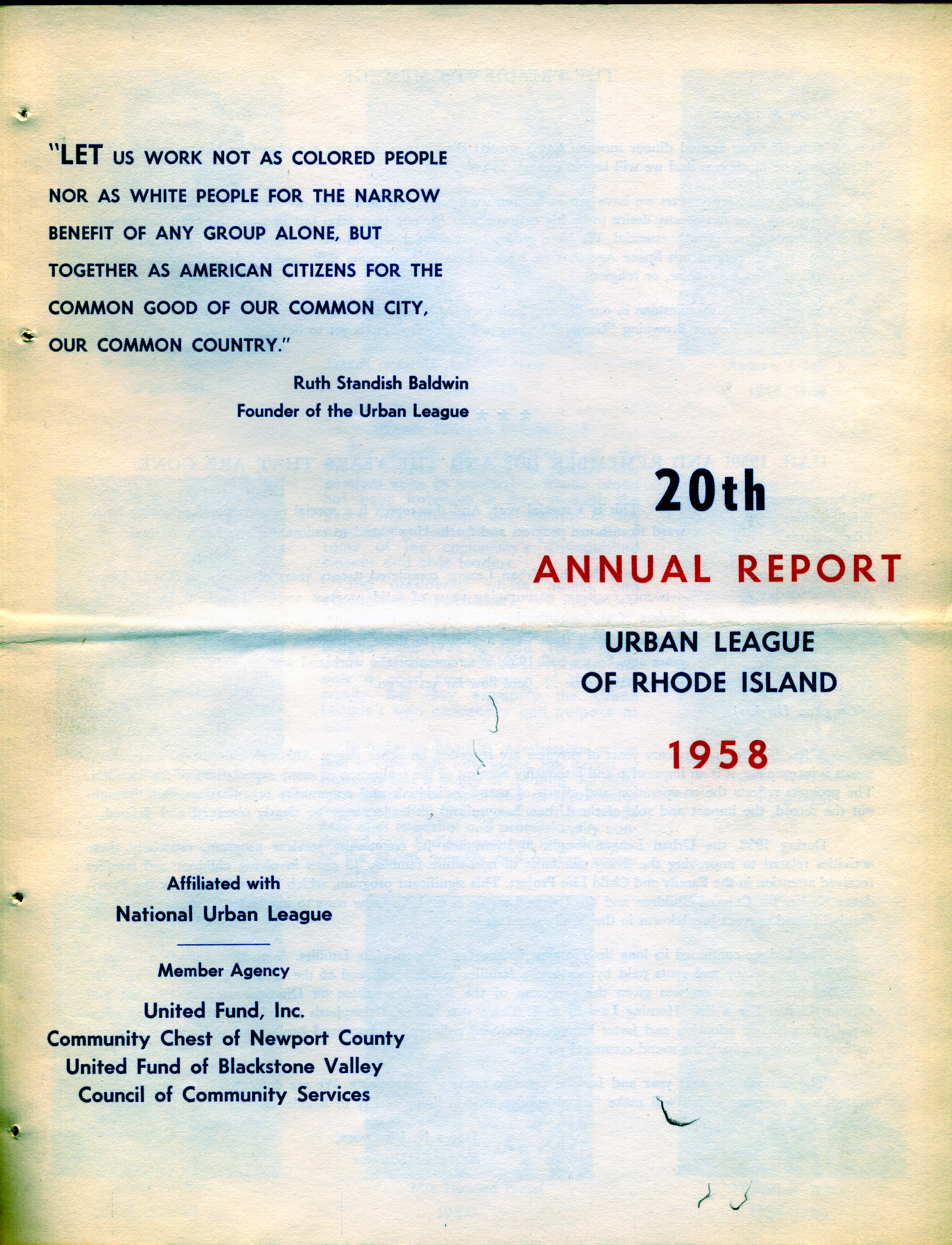 The 20th Annual Report of the Urban League of Rhode Island, 1958