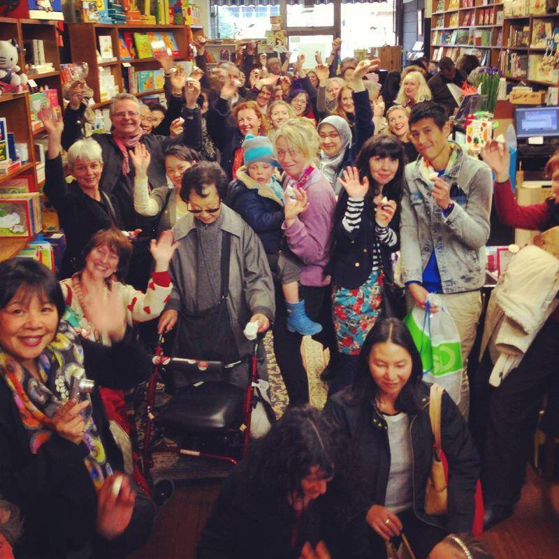 Everybody at the launch, releasing their wishbirds